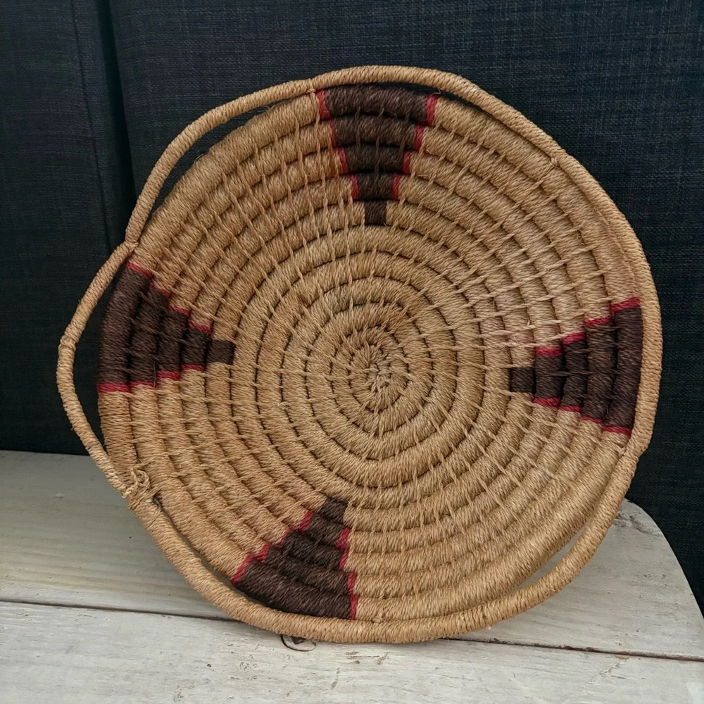 Handmade Coil Woven Twine Basket Santa Fe Style Native American Bowl
